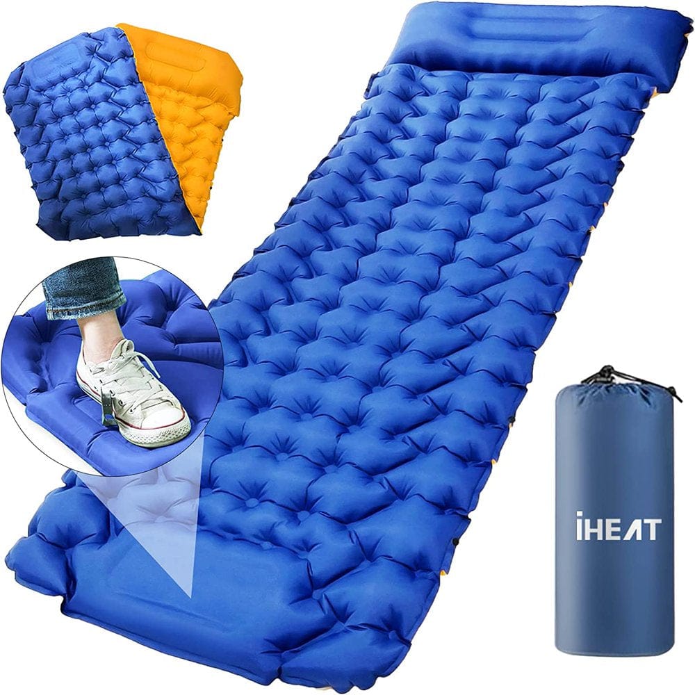 Sleeping Pad for Camping,Self Inflating Sleeping Pad 2022 Upgraded Sleeping Mat with Air Pillow for Hiking Traveling, Durable Waterproof Air Mattress Compact Hiking Pad (Blue & Orange)