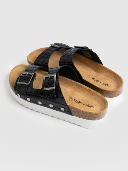 Sutton Slide - Black Croc Studded