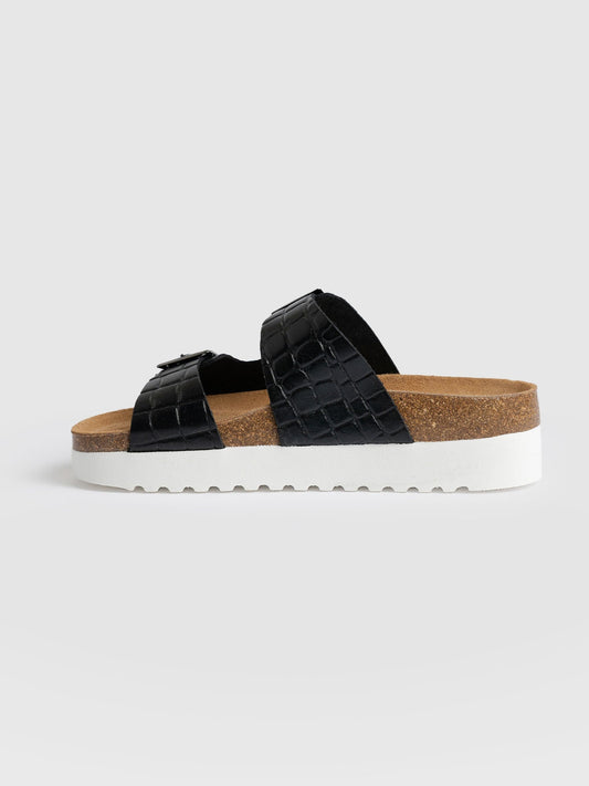 Sutton Slide - Black Croc Studded