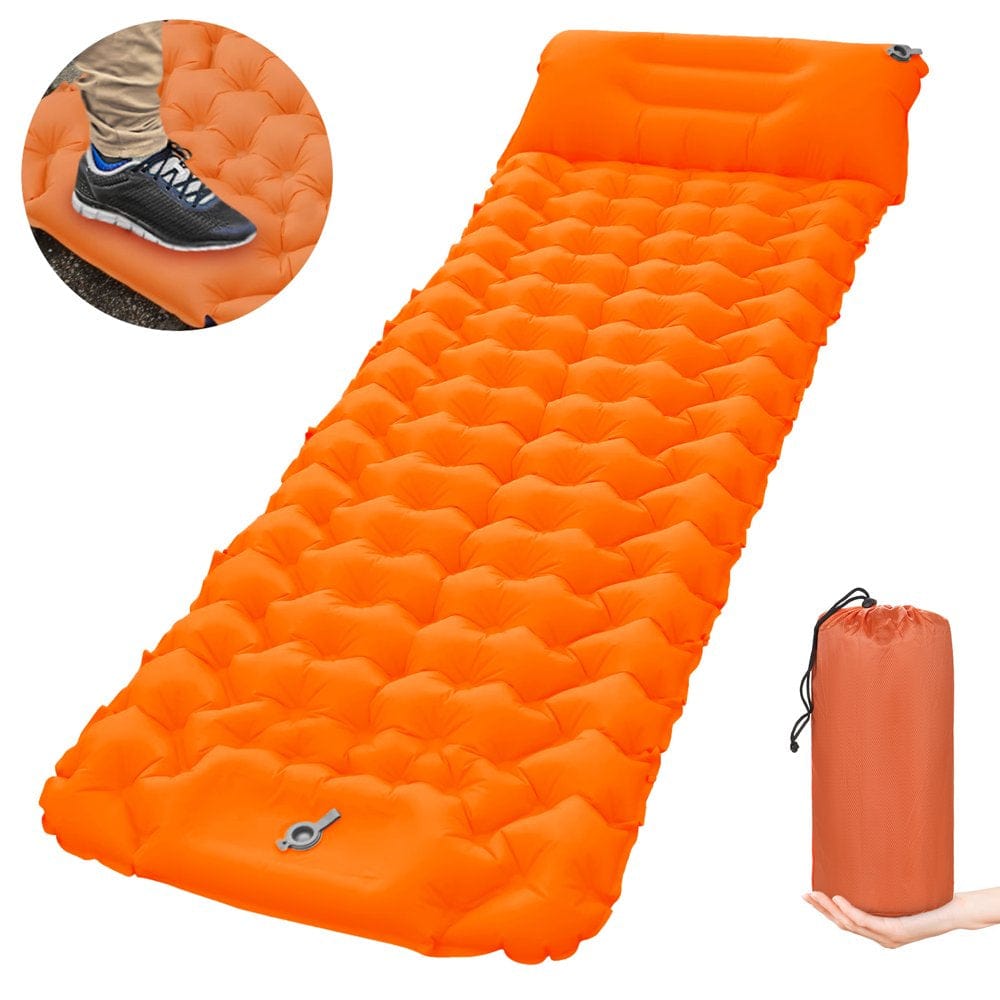 Tomfoto Camping Sleeping Pad with Pillow Built-In Pump Ultralight Inflatable Sleeping Mat Waterproof Camping Air Mattress for Backpacking Hiking Tent Traveling